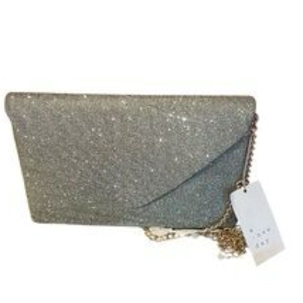 A New Day Elegant Silver Clutch Bag Metal Shoulder strap - Picture 2 of 4